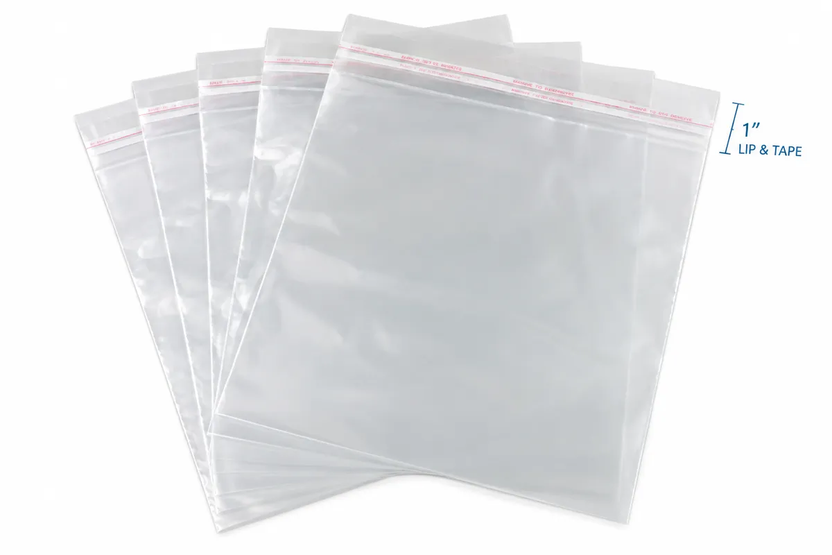 Layflat Poly Bags with 1" Lip & Tape Closure